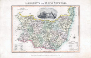 1817 Original Antique LANGLEY'S NEW MAP OF SUFFOLK Woodbridge (LNM27)