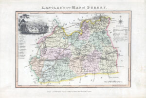 1817 Original Antique LANGLEY'S NEW MAP OF SURREY Epsom Races (LNM28)