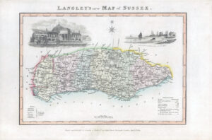 1817 Original Antique LANGLEY'S NEW MAP OF SUSSEX Steyne Brighton (LNM29)
