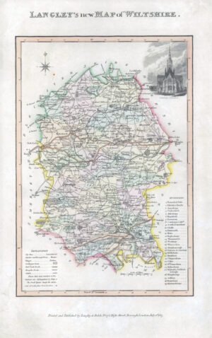 1817 Original Antique LANGLEY'S NEW MAP OF WILTSHIRE Salisbury (LNM30)