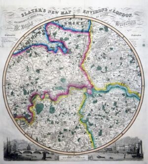 1839 Original Antique Map - SLATER'S NEW MAP ENVIRONS OF LONDON Pigot (LM19)