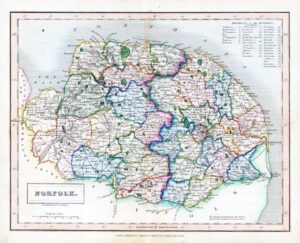1831 Original Antique Map of the County of NORFOLK by Chapman Hall