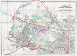 c1880 Large antique FOLDING MAP WILLESDEN London KENSAL KILBURN