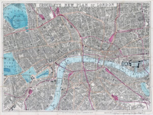 1860 CRUCHLEY'S NEW PLAN OF LONDON Antique Folding Map 1st Issue