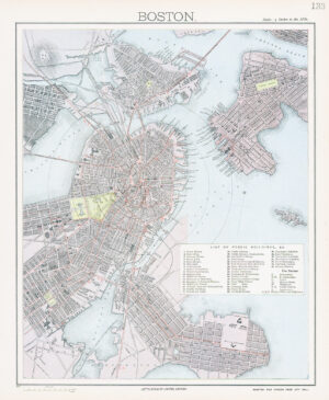 1883 Original antique MAP City Plan of BOSTON USA published by LETTS