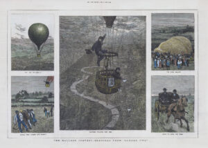 1880 Large original antique print HOT AIR BALLOONS Contest