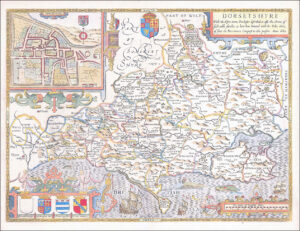1676 Original Antique Map DORSETSHYRE Dorset John Speed Bassett & Chiswell