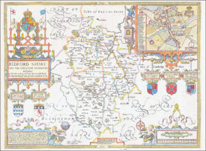 1676 "BEDFORDSHIRE" Original Antique Map John Speed Bassett Chiswell edition