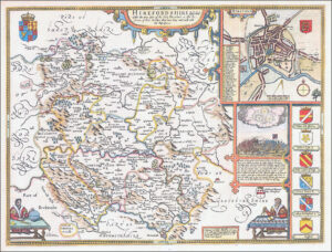 1676 Original Antique Map HEREFORDSHIRE by JOHN SPEED Bassett & Chiswell