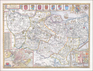 1676 Original Antique Map of KENT by John Speed Bassett & Chiswell edition