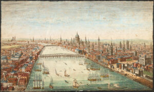 c1761 Original antique Vue d'Optique CITY OF LONDON RIVER THAMES