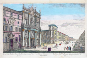 1770 Original Antique Vue d'Optique St Carlin's Carlini Church ROME Italy