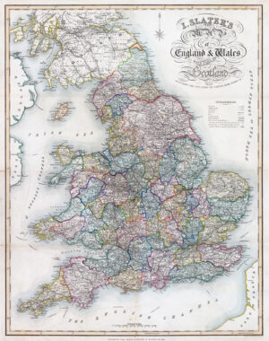 1849 I SLATER NEW MAP OF ENGLAND & WALES Large original antique Map