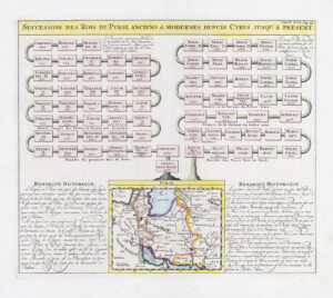 1719 Original antique MAP & GENEALOGICAL Chart of PERSIA Middle East Chatelain