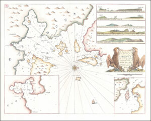 1790 Large SEA CHART Scotland CHIEF HARBOURS ORKNEY by Greenvile Collins (GC35)